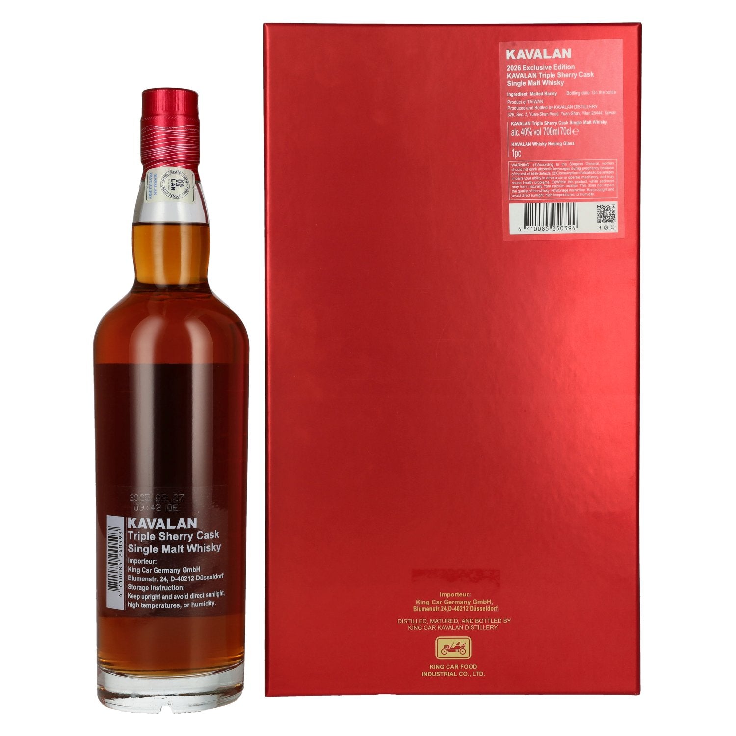 Kavalan Triple Sherry Cask Matured Lunar Horse New Year 2026 40% Vol. 0,7l in Geschenkbox mit Nosing Glas