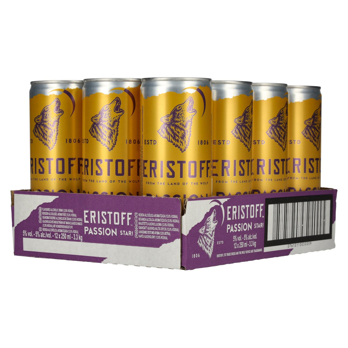 Eristoff Passion Star 5% ABV, 12 x 0.25l tins, deposit