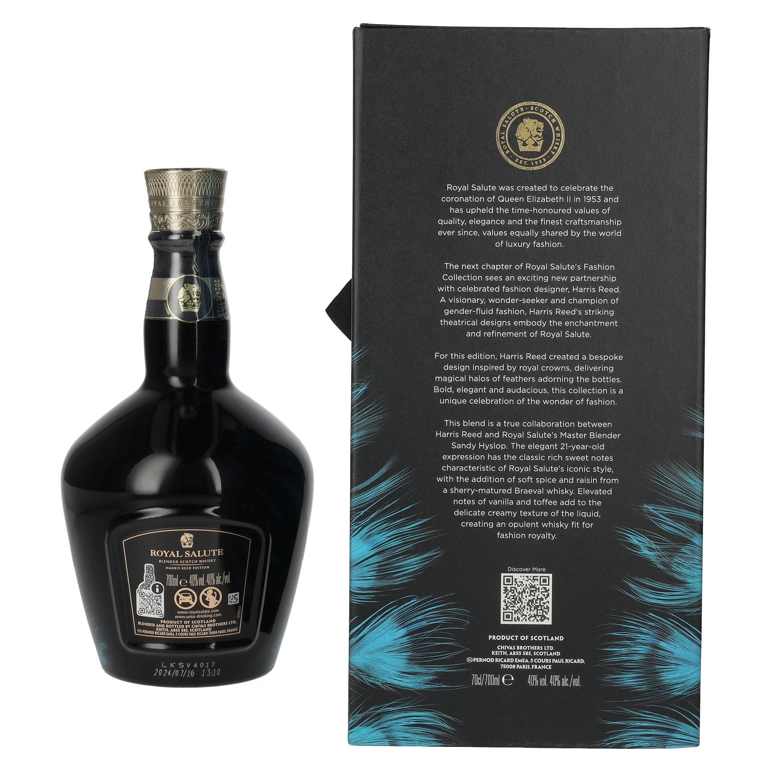 Royal Salute 21 Years Old HARRIS REED BLUE EDITION Blended Scotch Whisky 40% Vol. 0.7l in gift box