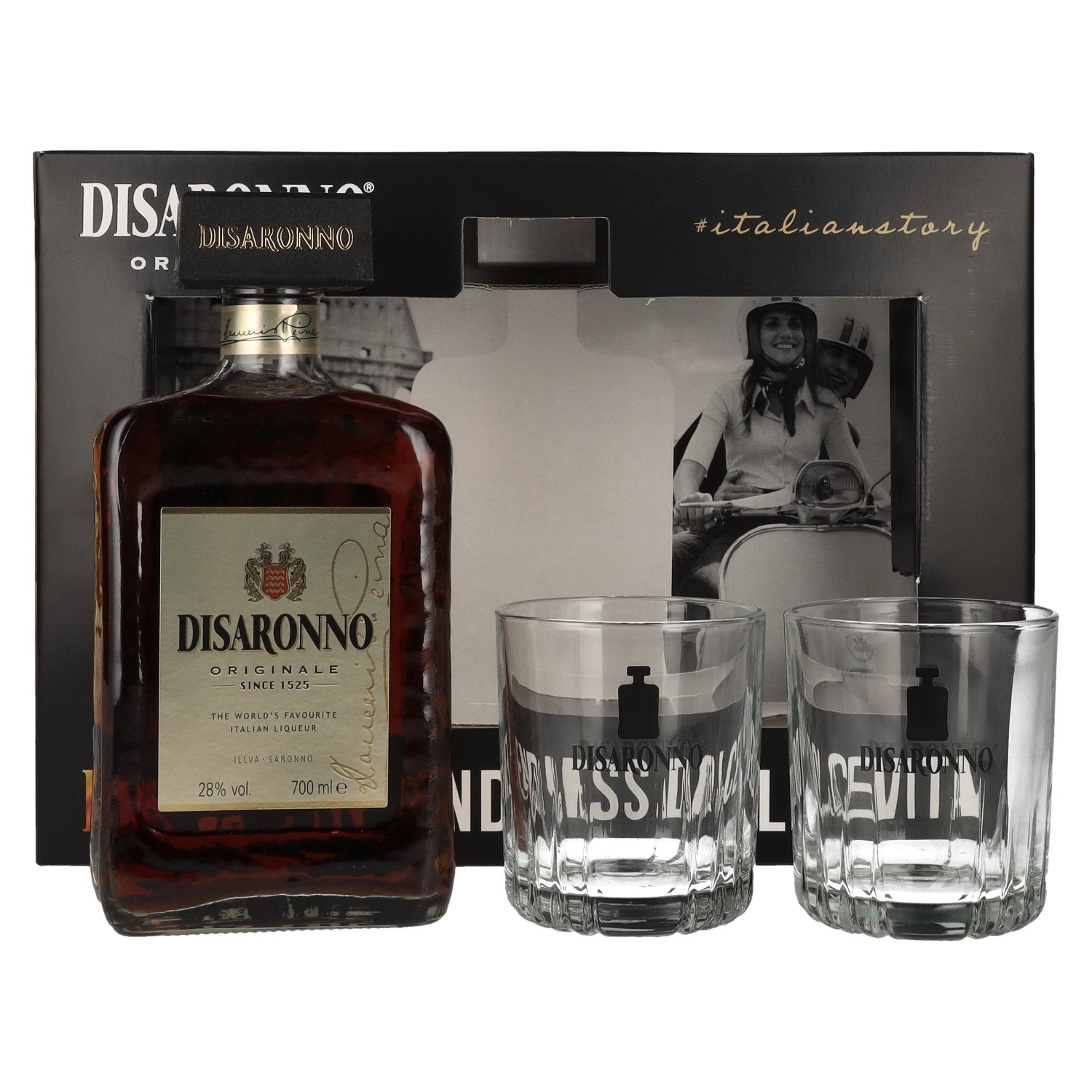Disaronno Originale 28% Vol. 0.7l in gift box with 2 glasses