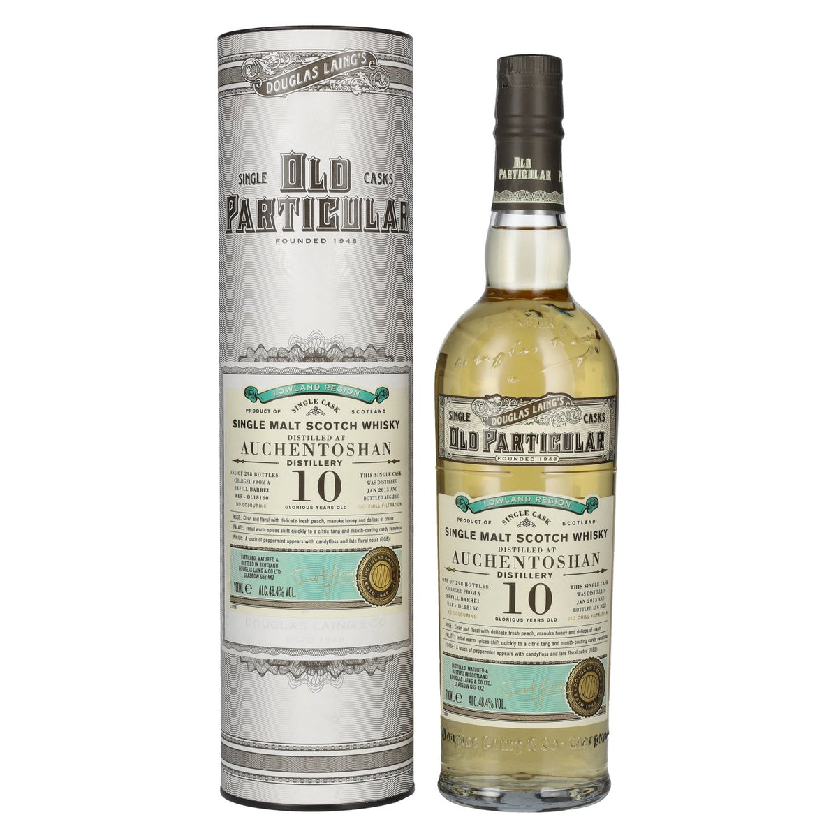 Douglas Laing OLD PARTICULAR Auchentoshan 10 Years Old Single Malt Whisky 2013 48.4% Vol. 0.7L in gift box