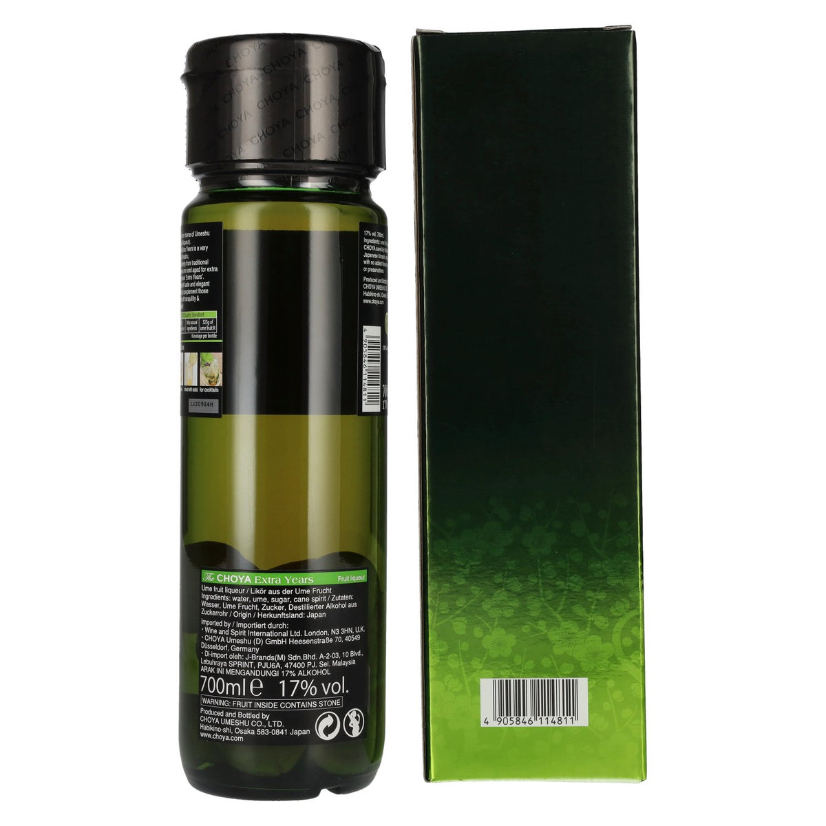 The Choya Extra Years Ume Fruit Liqueur 17% ABV, 0.7 litres, in a gift box