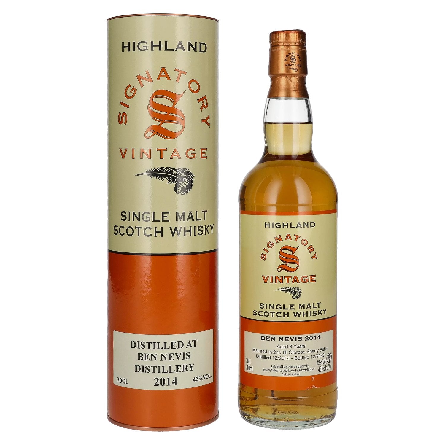 Signatory Vintage BEN NEVIS 8 Years Old Highland Single Malt Scotch Whisky 2014 43% Vol. 0.7l in Gift Box
