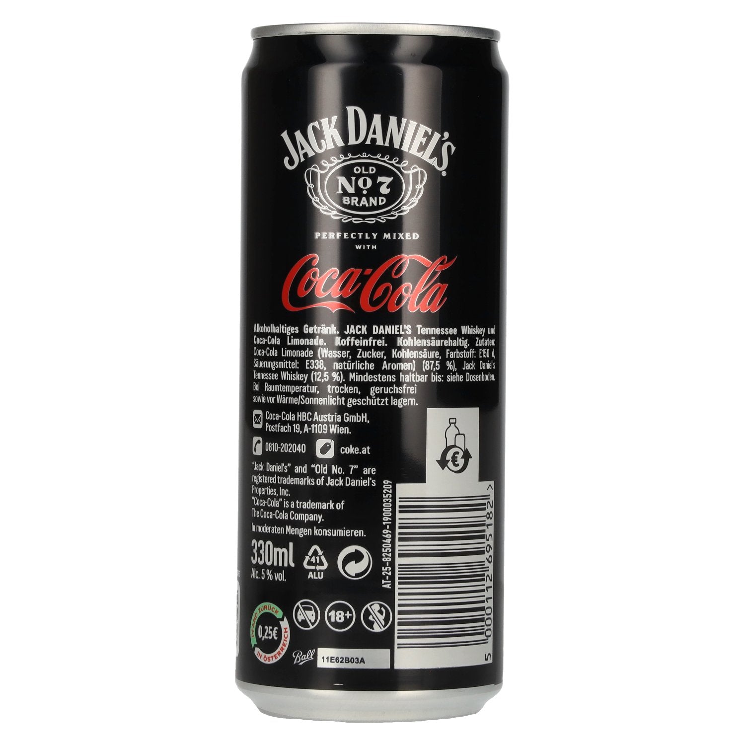 Jack Daniel's No. 7 Whisky &amp; Coca Cola 5% ABV, 12 x 0.33 l tins (deposit)