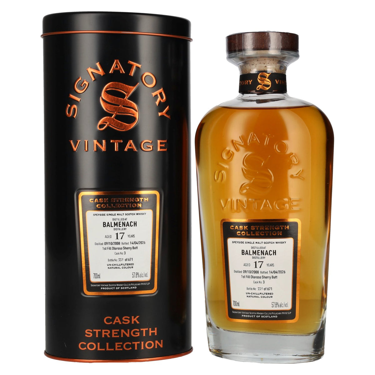 Signatory Vintage Balmenach 17 Years Old 1st Fill Oloroso Sherry Cask Strength #3 2008 57.8% vol. 0.7 l
