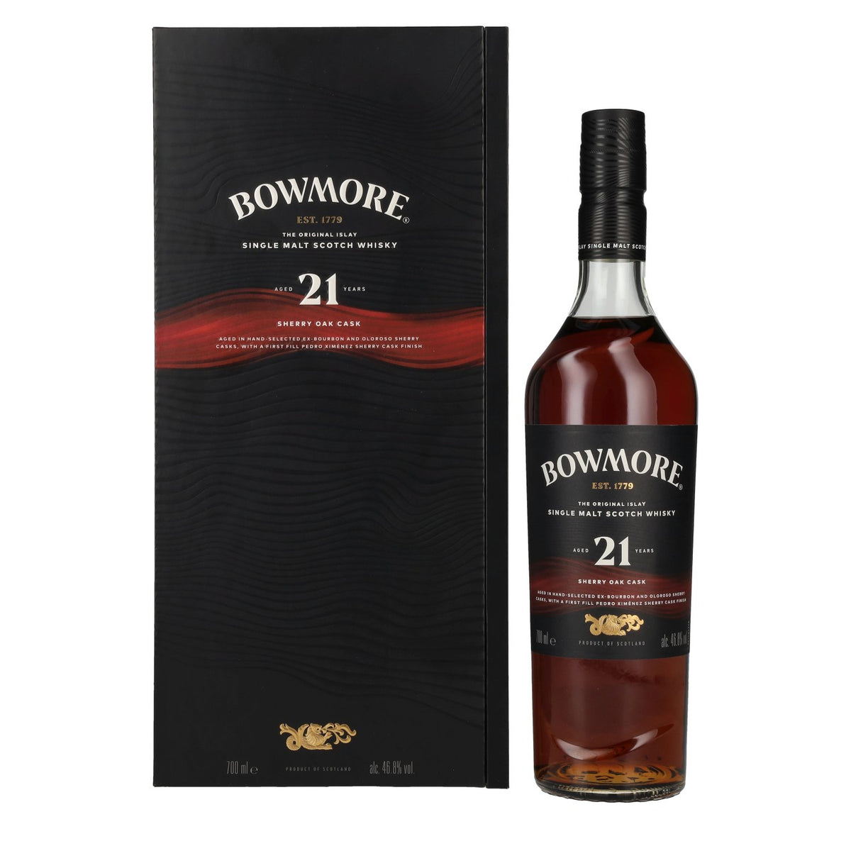 Bowmore 21 Years Old Sherry Oak Cask Islay Single Malt 46.8% ABV 0.7l in a gift box