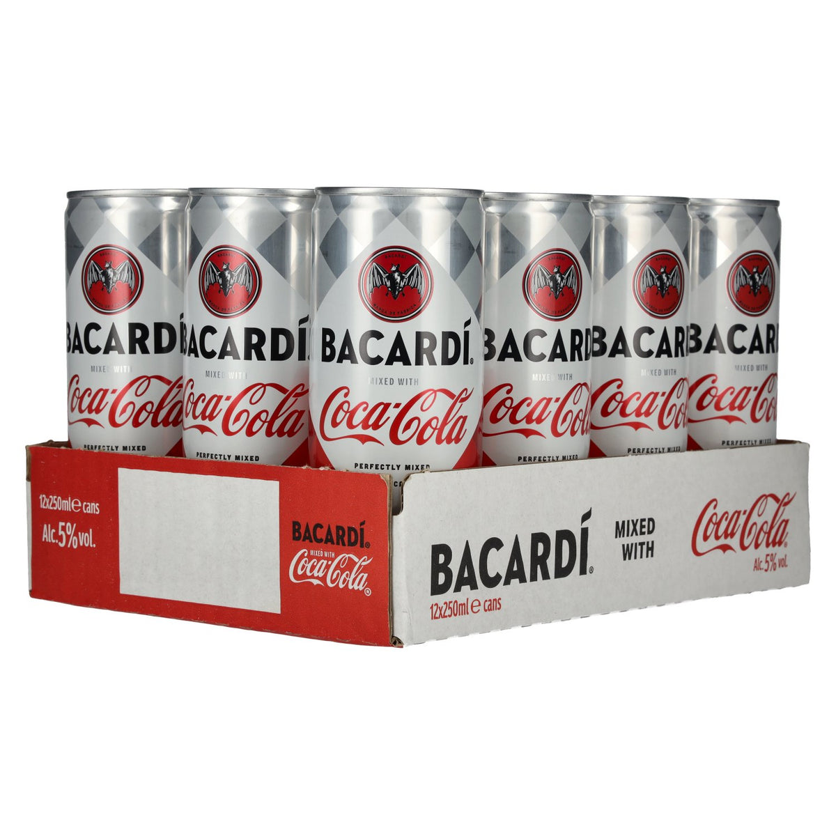 Bacardi Rum &amp; Coca Cola 5% ABV, 12 x 0.25l tins, deposit