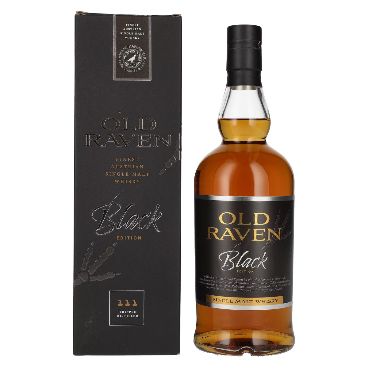 Old Raven Triple Distilled Single Malt Whisky Black Edition Cask Strength 54% Vol. 0.7L in Gift Box