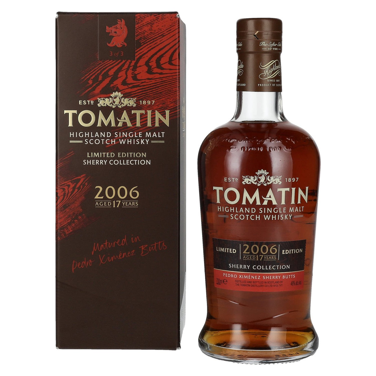 Tomatin 17 Years Old SHERRY COLLECTION Pedro Ximénez Sherry Butts Limited Edition 2006 46% Vol. 0.7l in gift box