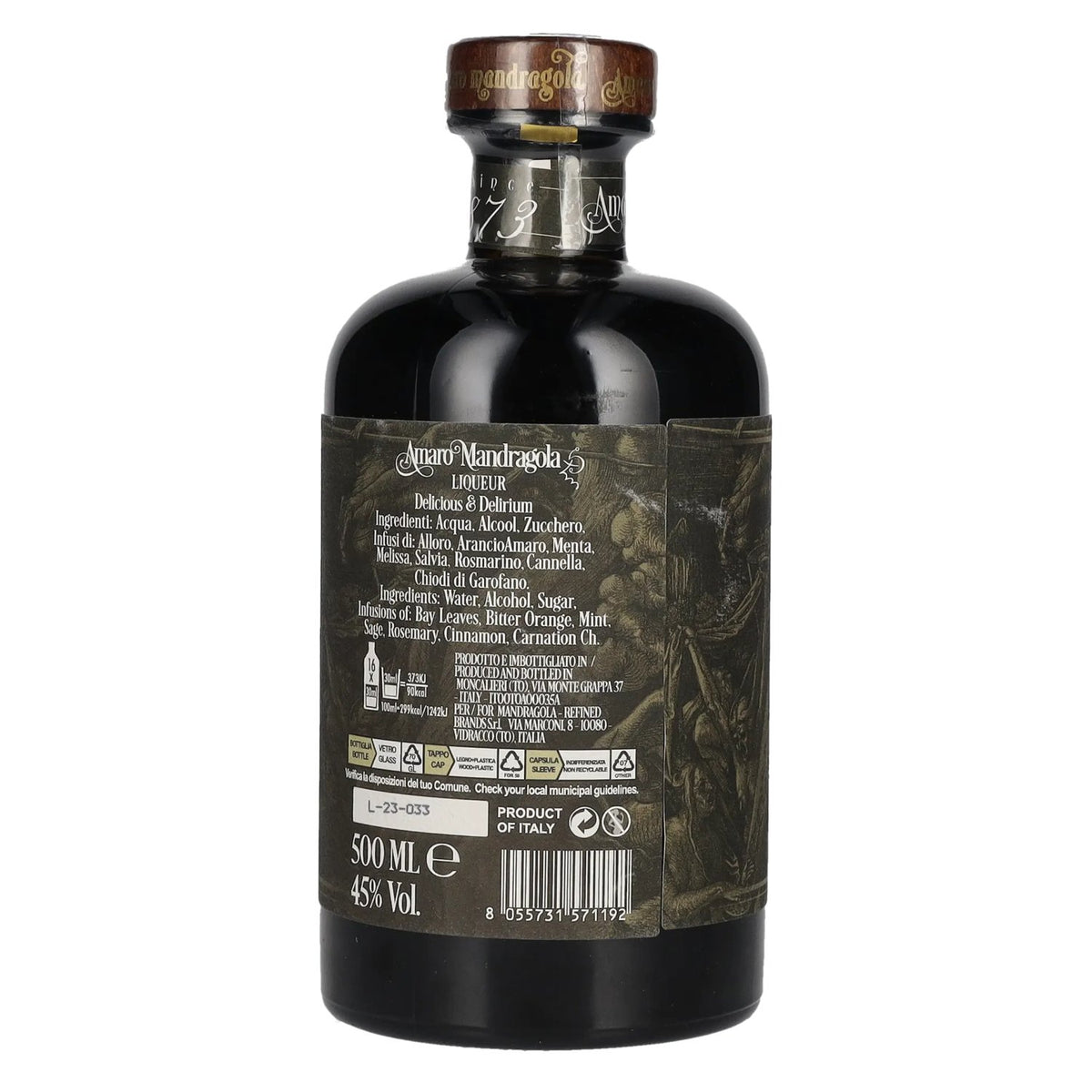Amaro Mandragola 45% ABV 0.5l