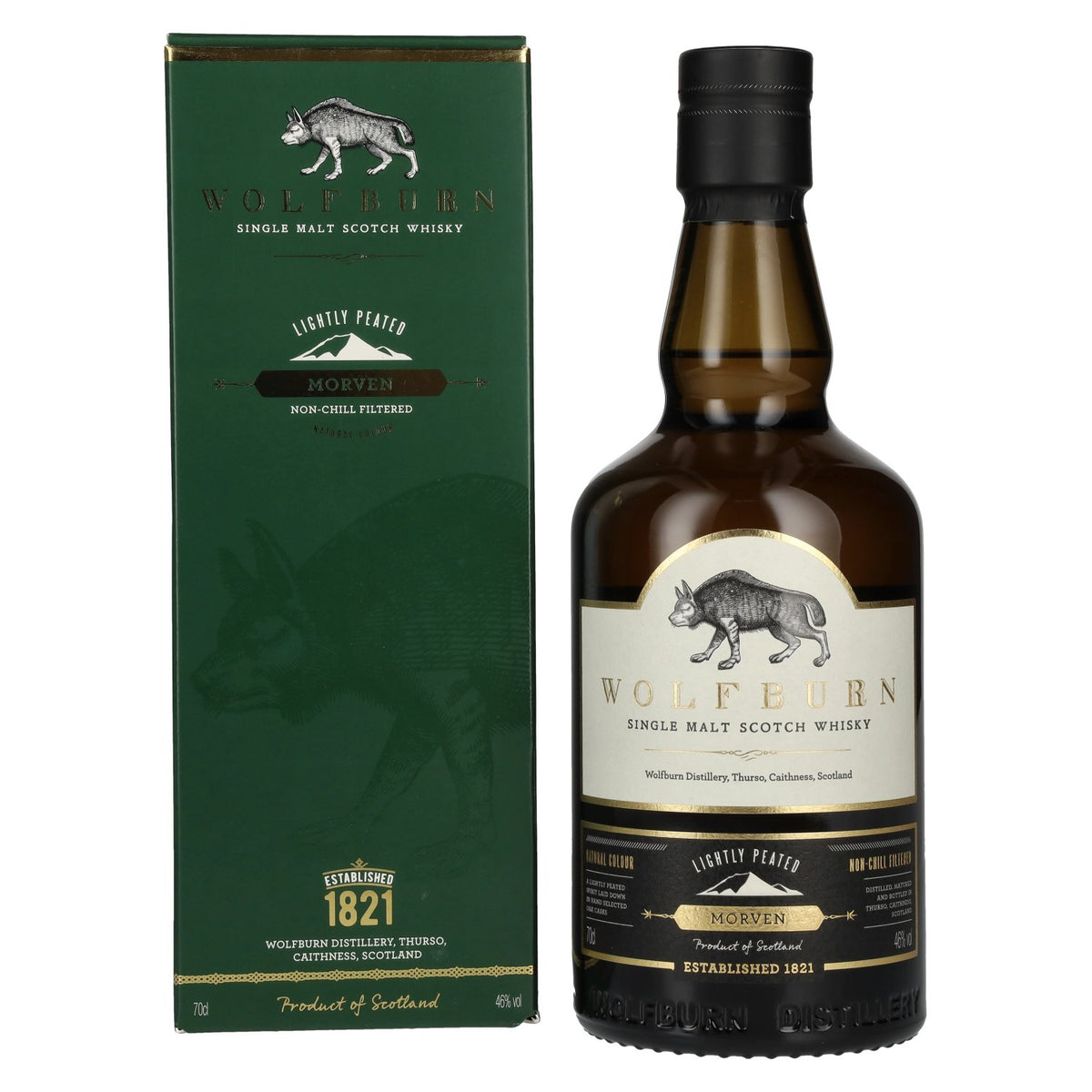 Wolfburn MORVEN Lightly Peated Single Malt 46% Vol. 0.7L in Gift Box