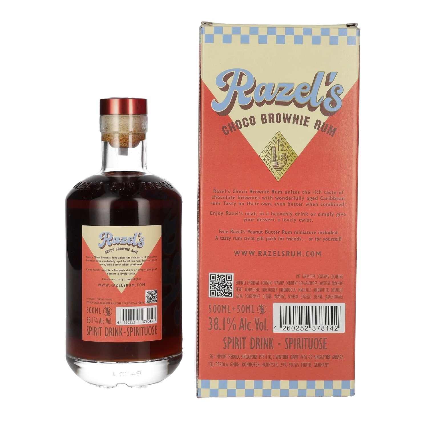 Razel's Choco Brownie Spirit Drink 38.1% Vol. 0.5l in Gift Box with Miniature 0.05l