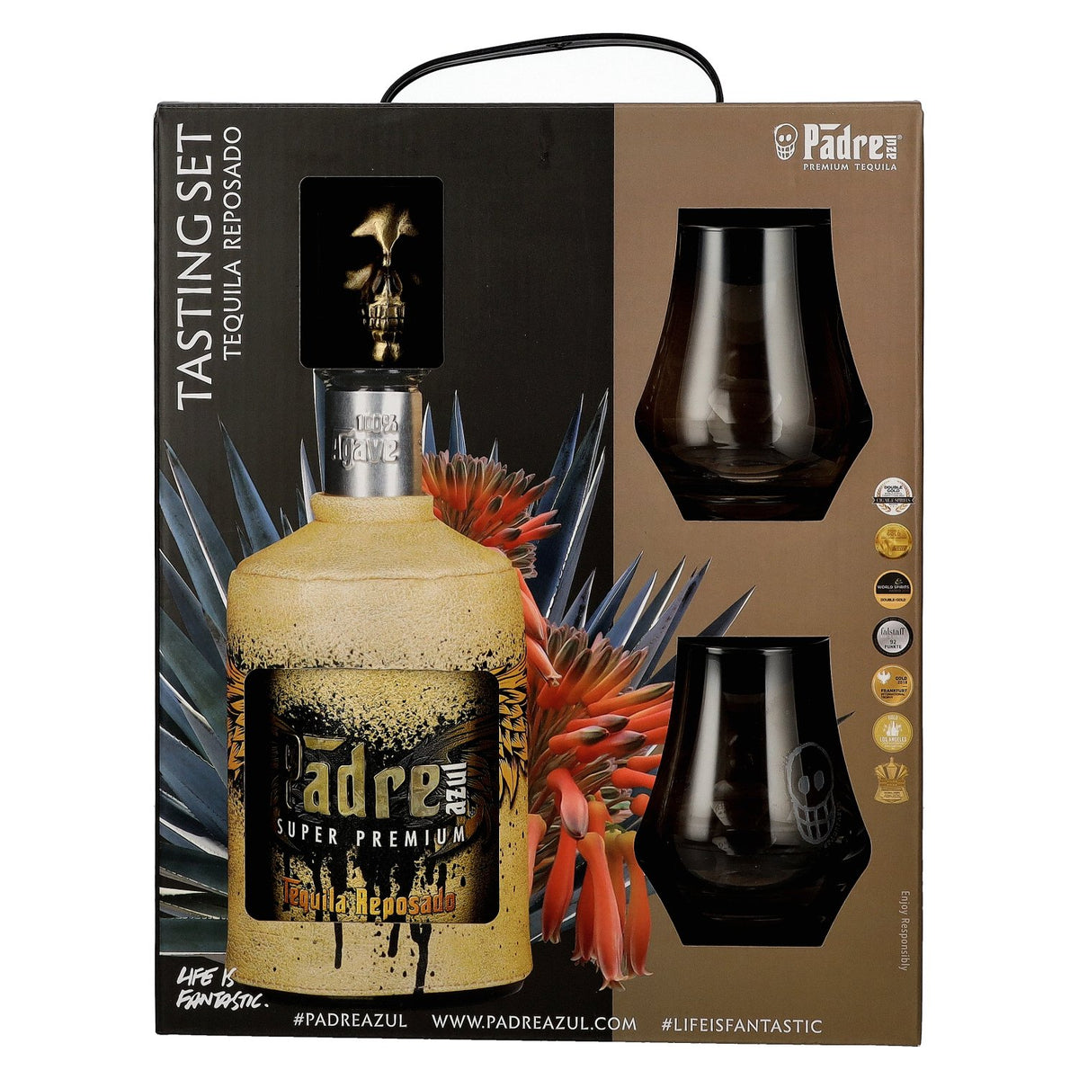 Padre Azul Super Premium Tequila Reposado 100% Agave 40% Vol. 0,7l in Geschenkbox mit 2 Gläsern