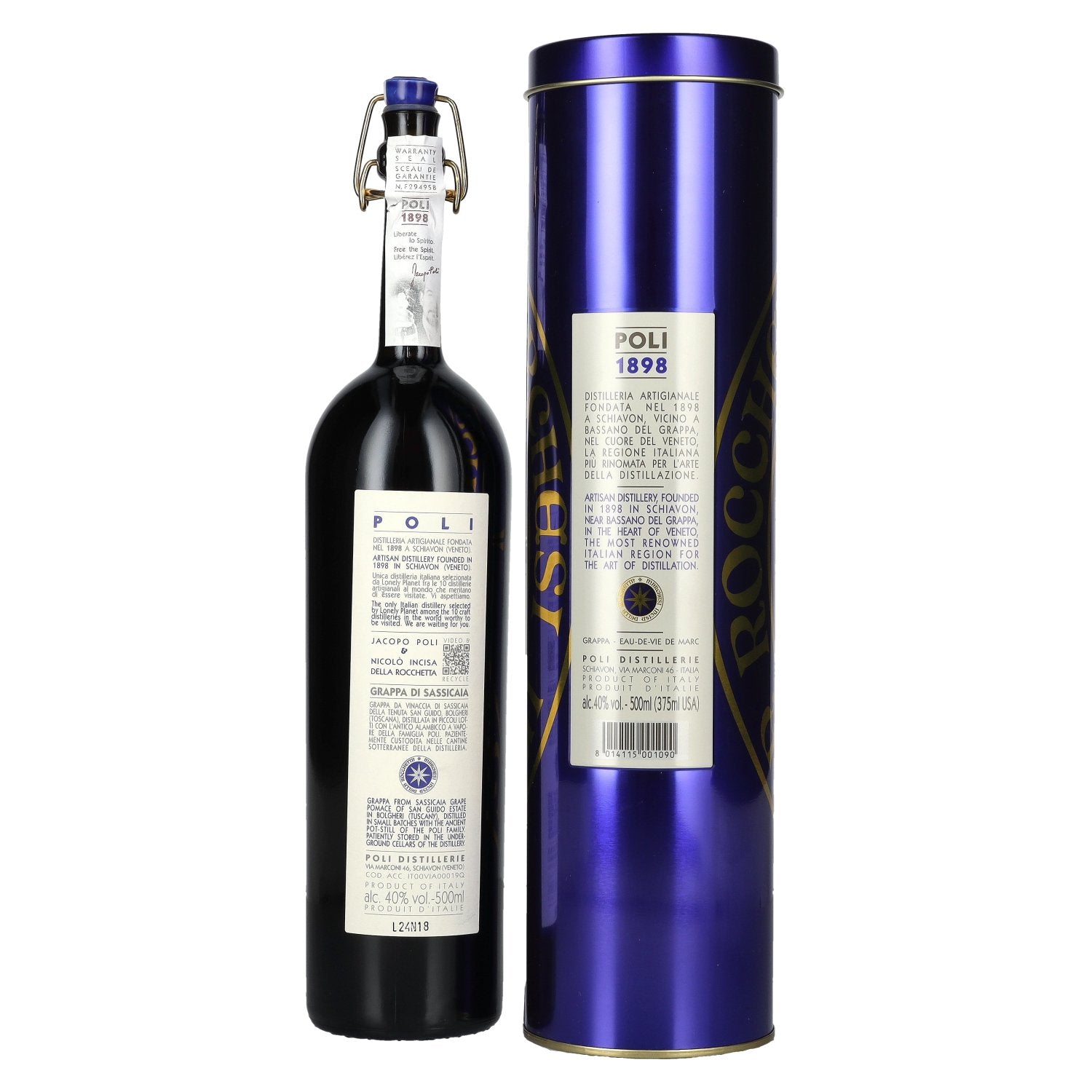 Grappa di Bolgheri Sassicaia Poli 2019 40% Vol. 0.5l in tin box
