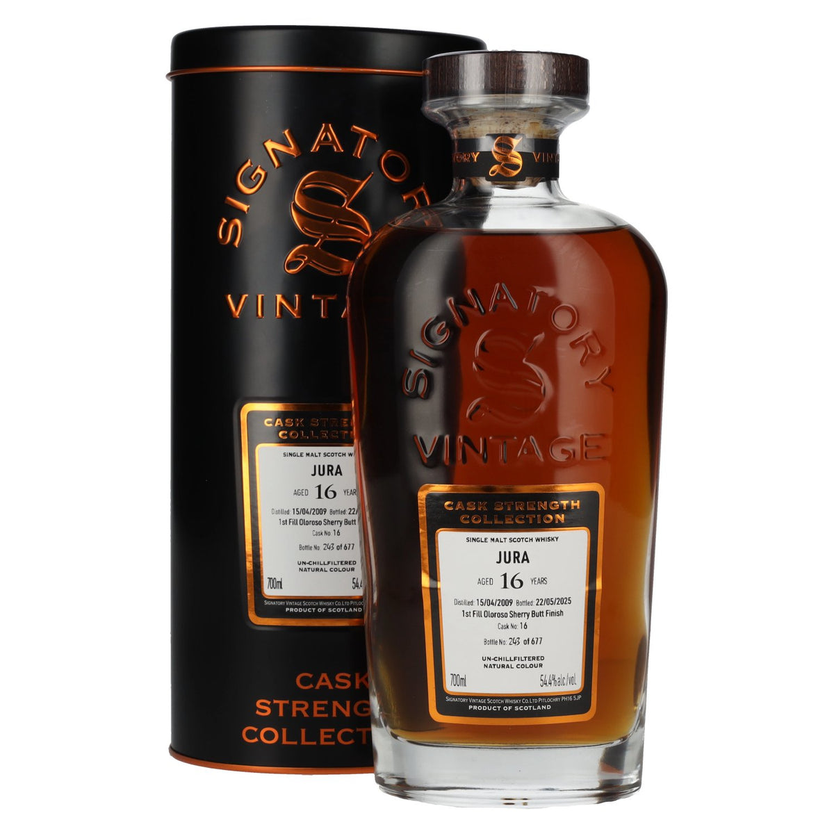 Signatory Vintage JURA 16 Years Old 1st Fill Oloroso Sherry Butt Cask Strength #16 2009 54,4% Vol. 0,7l in Tinbox