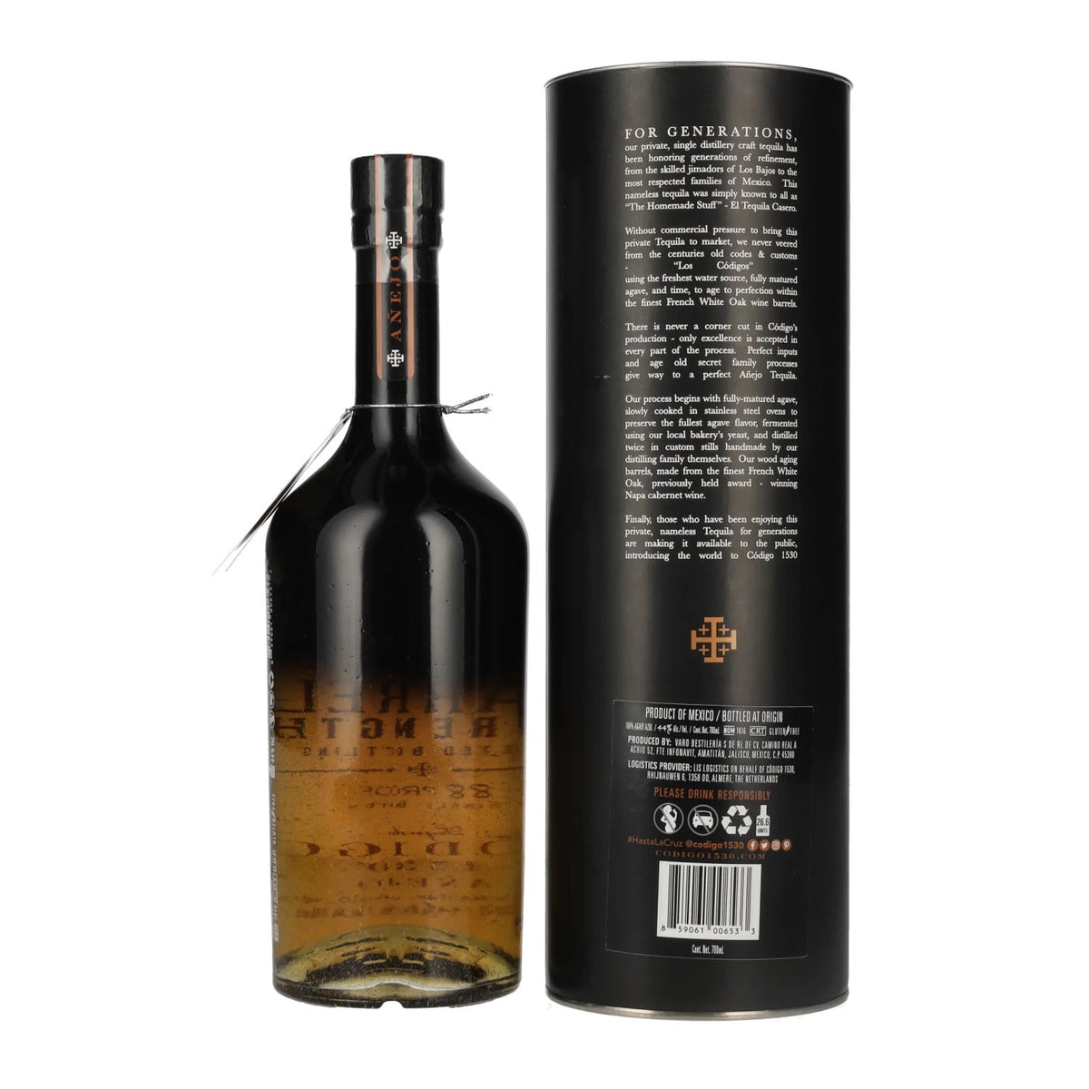 Código 1530 BARREL AÑEJO Tequila 44% ABV 0.7l in a gift box