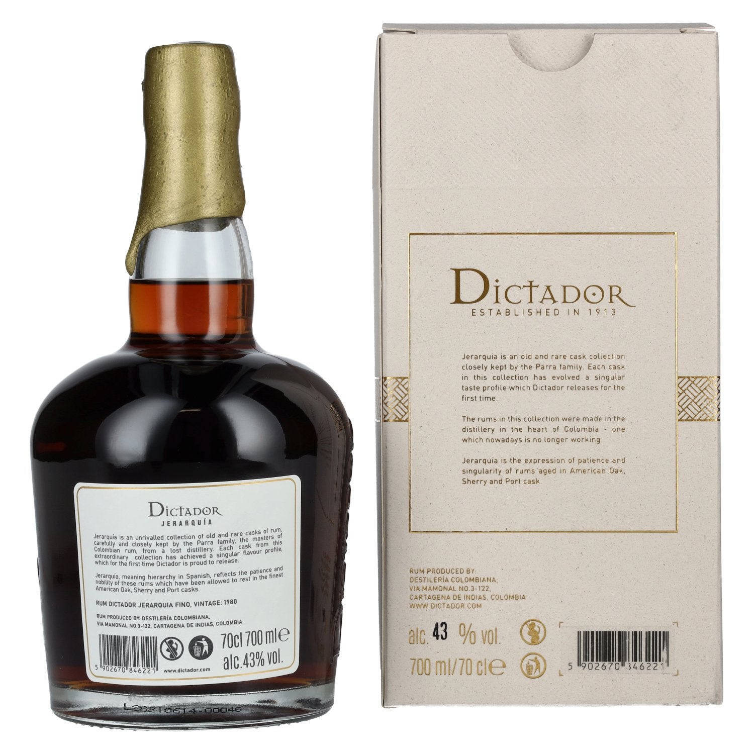 Dictador JERARQUÍA 40 Years Old FINO Rum 1980 43% Vol. 0.7l in gift box