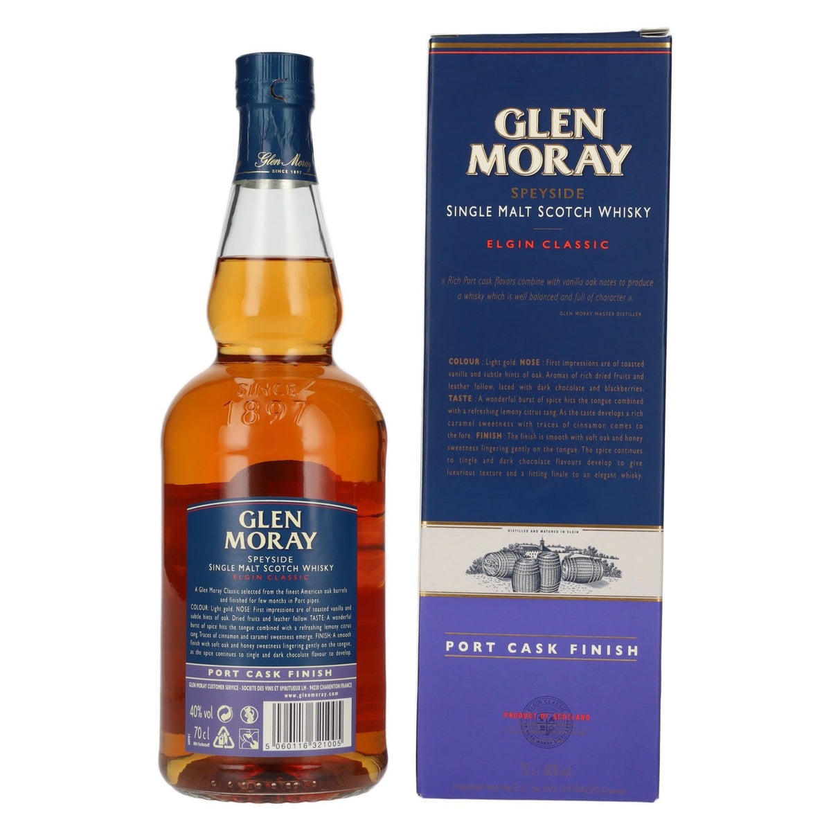 Glen Moray Elgin Classic Port Cask Finish Single Malt 40% Vol. 0,7l in Geschenkbox