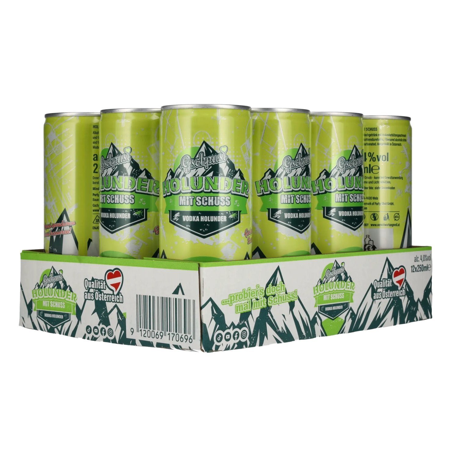 Gschpusi Elderflower with a Shot 4% Vol. 12x0.25l Cans plus deposit