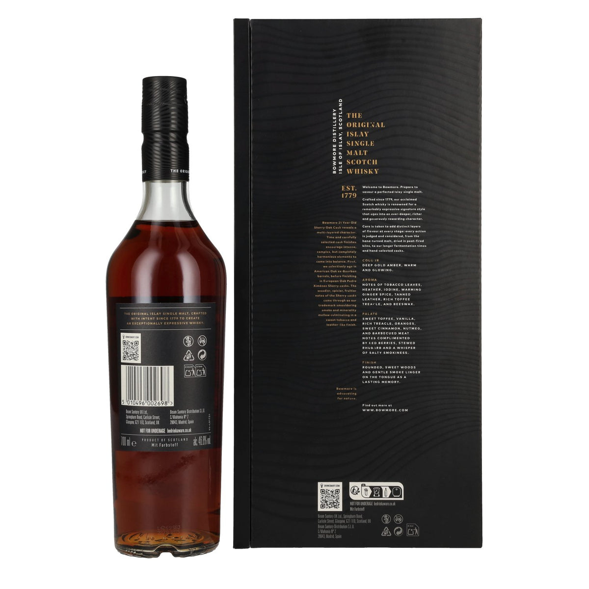 Bowmore 21 Years Old Sherry Oak Cask Islay Single Malt 46.8% ABV 0.7l in a gift box