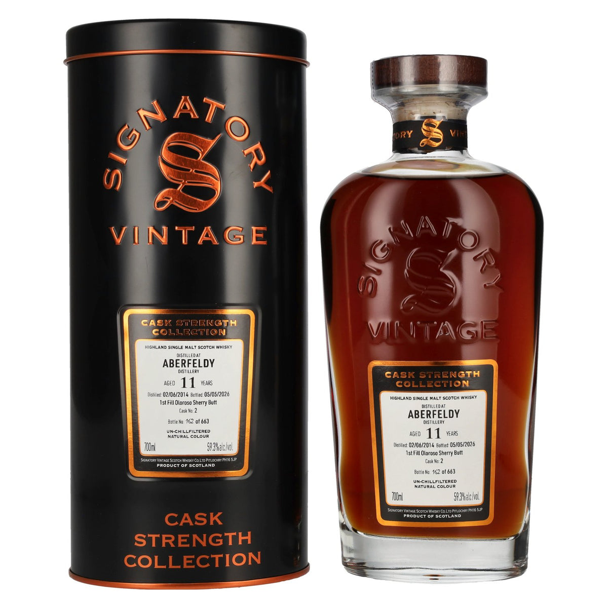 Signatory Vintage Aberfeldy 11 Years Old 1st Fill Oloroso Sherry Cask Strength #2 2014 59.3% vol. 0.7 l in a tin box