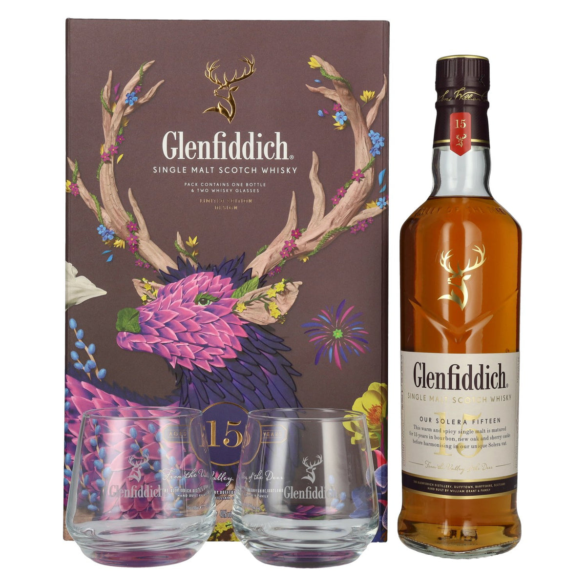 Glenfiddich 15 OUR SOLERA Single Malt Scotch Whisky 40% Vol. 0.7l in gift box with 2 glasses