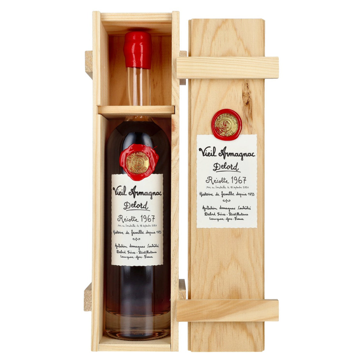 Armagnac Delord Vintage, 1967 Harvest, 40% vol., 0.7 l, in a wooden box