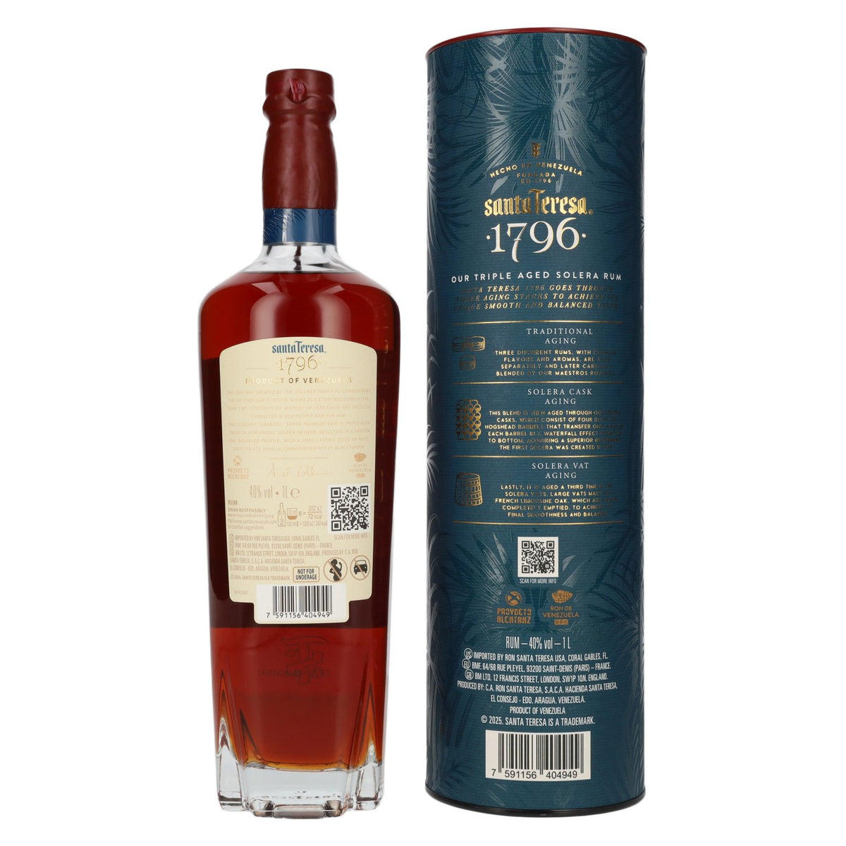 Santa Teresa 1796 Triple Aged Solera Rum 40% ABV, 1 litre, in a gift box