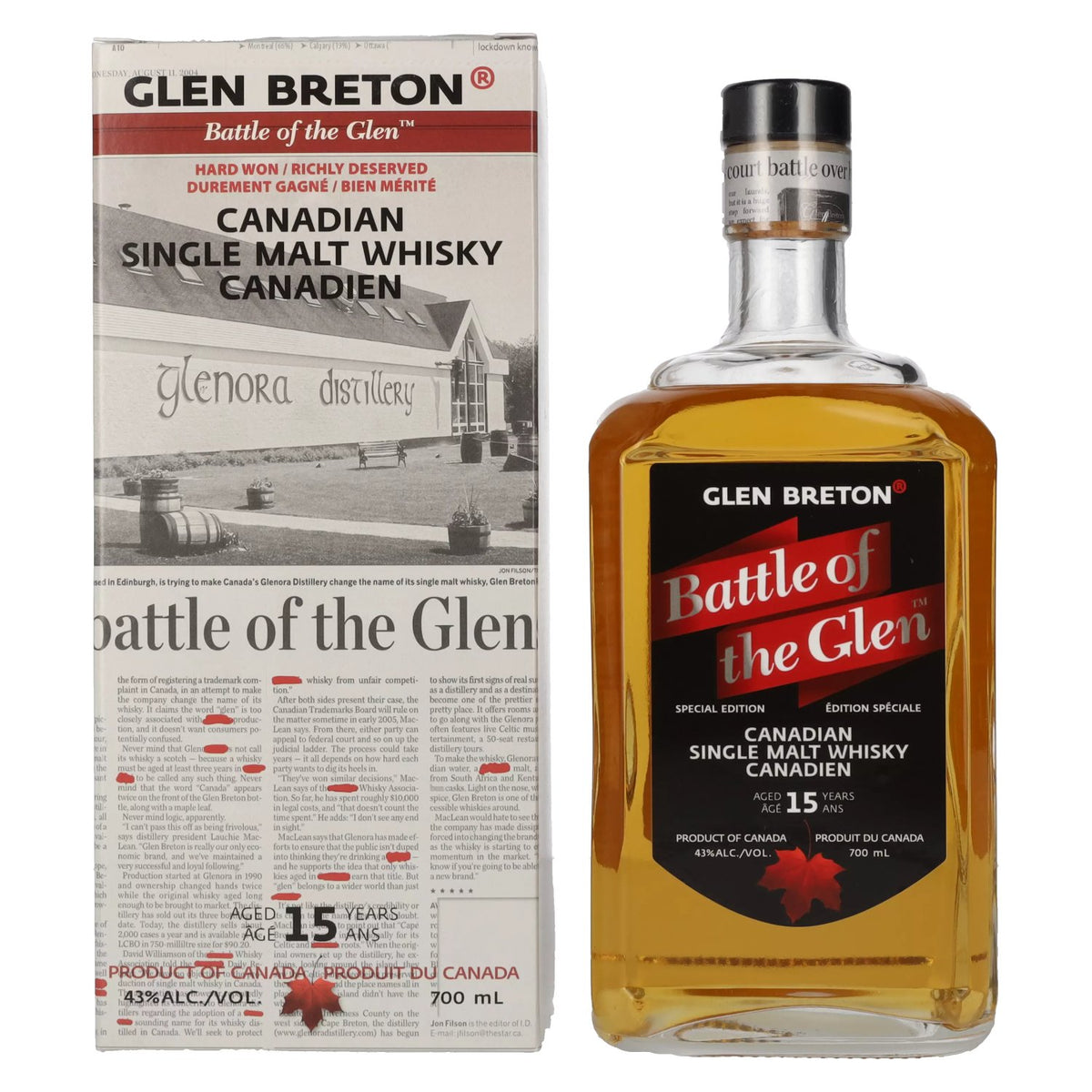 Glen Breton Battle of the Glen 15 Years Old Canadian Single Malt Whisky 43% Vol. 0.7L in Gift Box