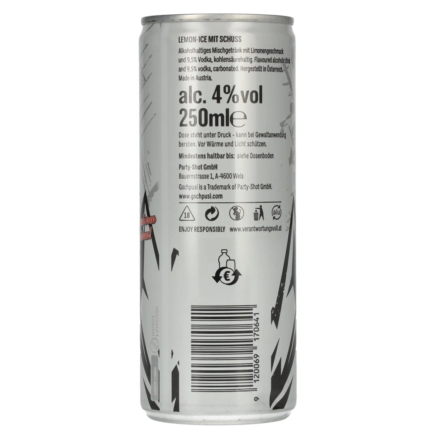 Gschpusi Lemon-Ice mit Schuss 4% Vol. 0,25l Dose Pfand