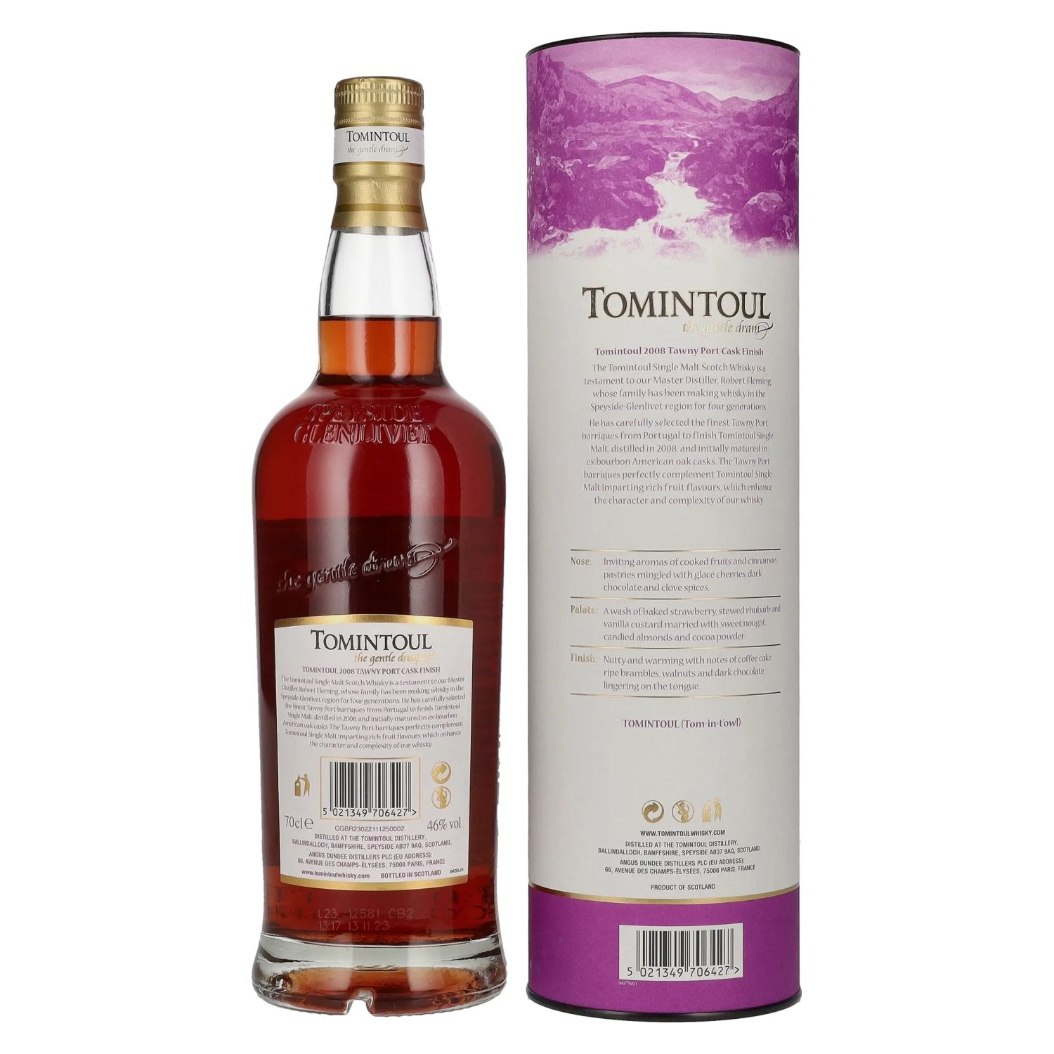 Tomintoul 15 Years Old TAWNY PORT CASKS Finish 2008 46% Vol. 0.7l in Gift Box