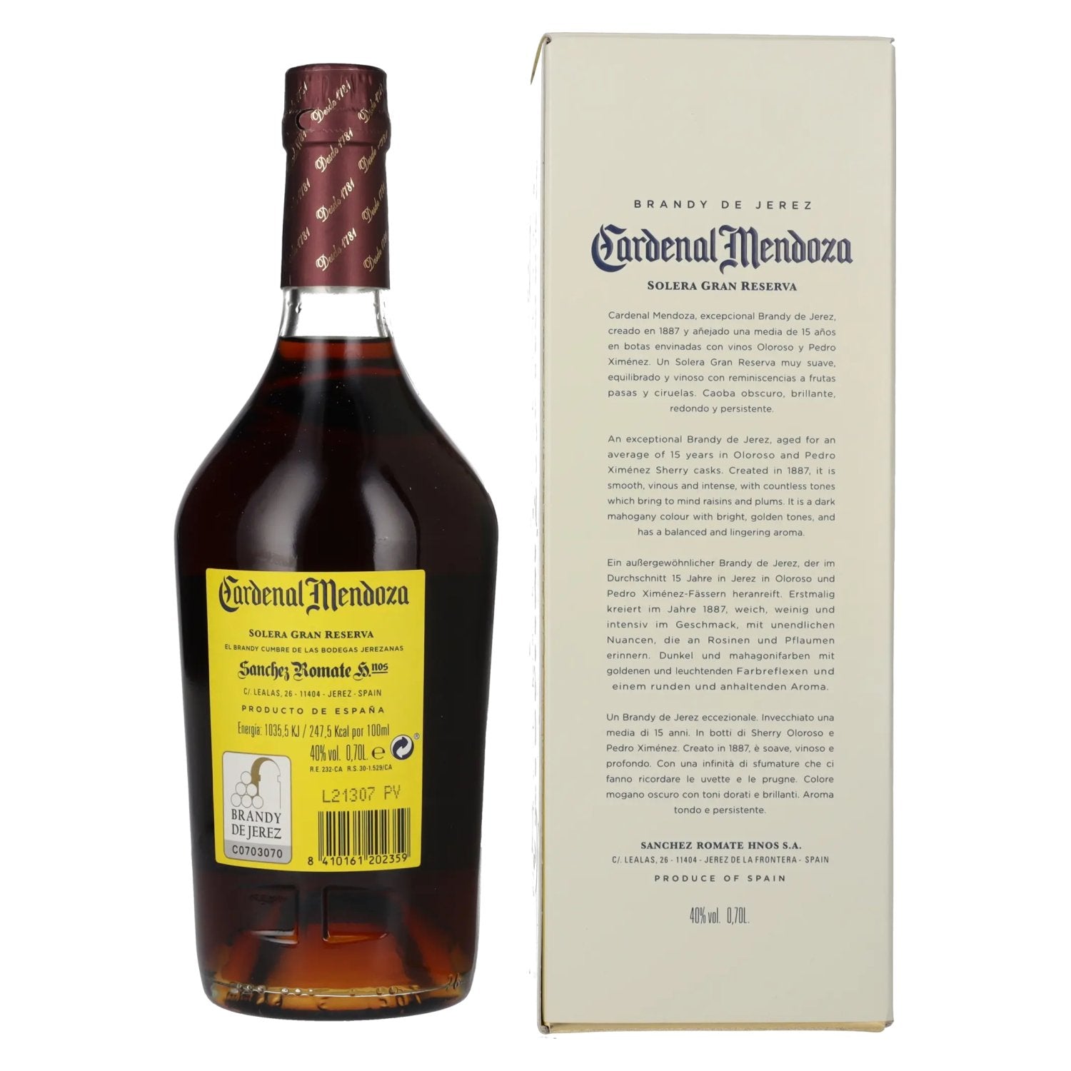Cardenal Mendoza Brandy de Jerez 40% Vol. 0.7L in Gift Box
