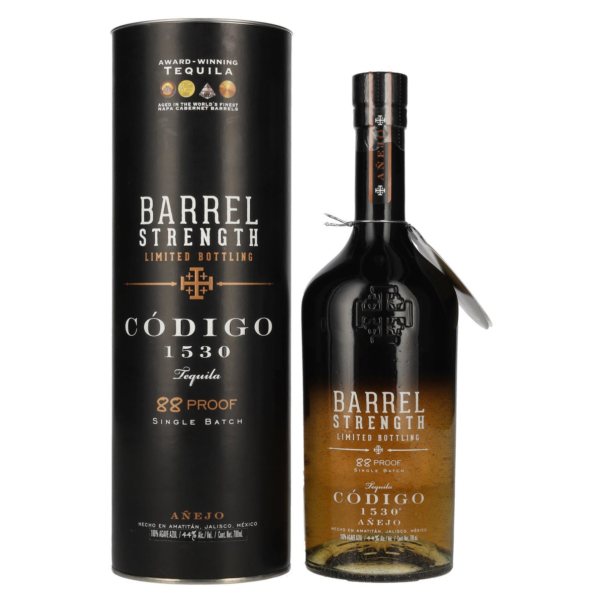 Código 1530 BARREL AÑEJO Tequila 44% ABV 0.7l in a gift box