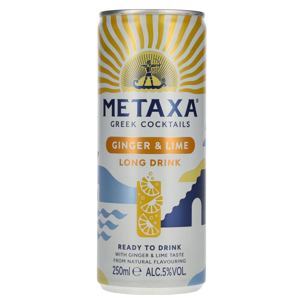 Metaxa Ginger &amp; Lime Long Drink Greek Cocktails Ready-to-Drink 5% ABV 0.25l can (deposit required)