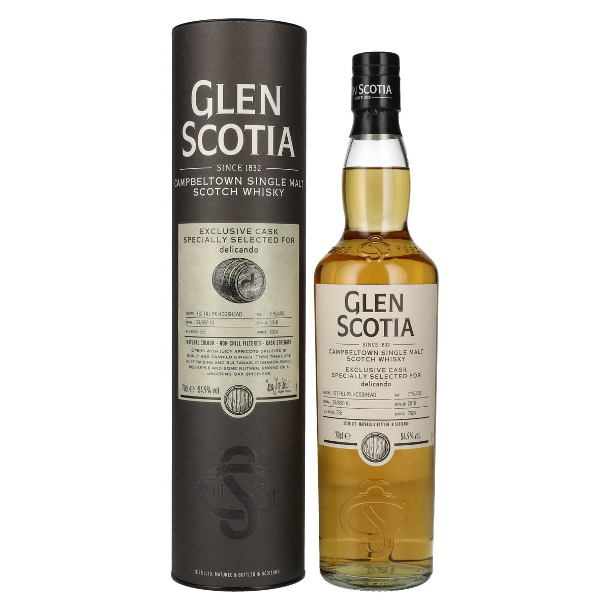 Glen Scotia 7 Years Old 1st Fill PX HOGSHEAD Cask by delicando 2016 54.9% Vol. 0.7l in gift box