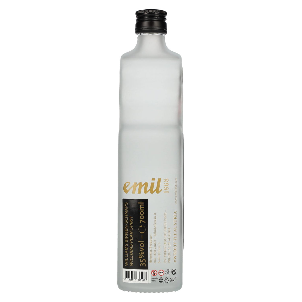 emil 1868 Williams schnapps 35% vol. 0.7 l in an Austrian bottle