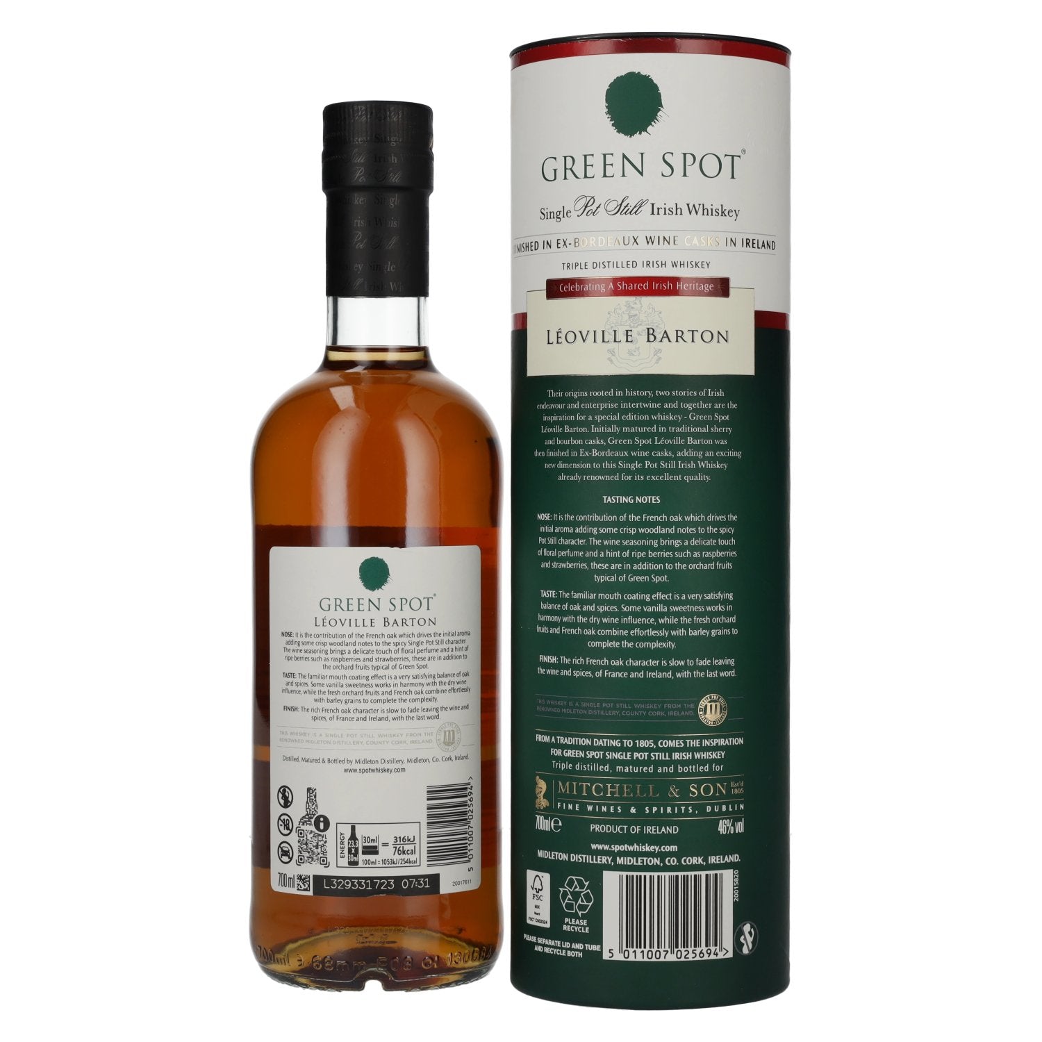 Green Spot LÉOVILLE BARTON Single Pot Still Irish Whiskey 46% Vol. 0,7l in Geschenkbox