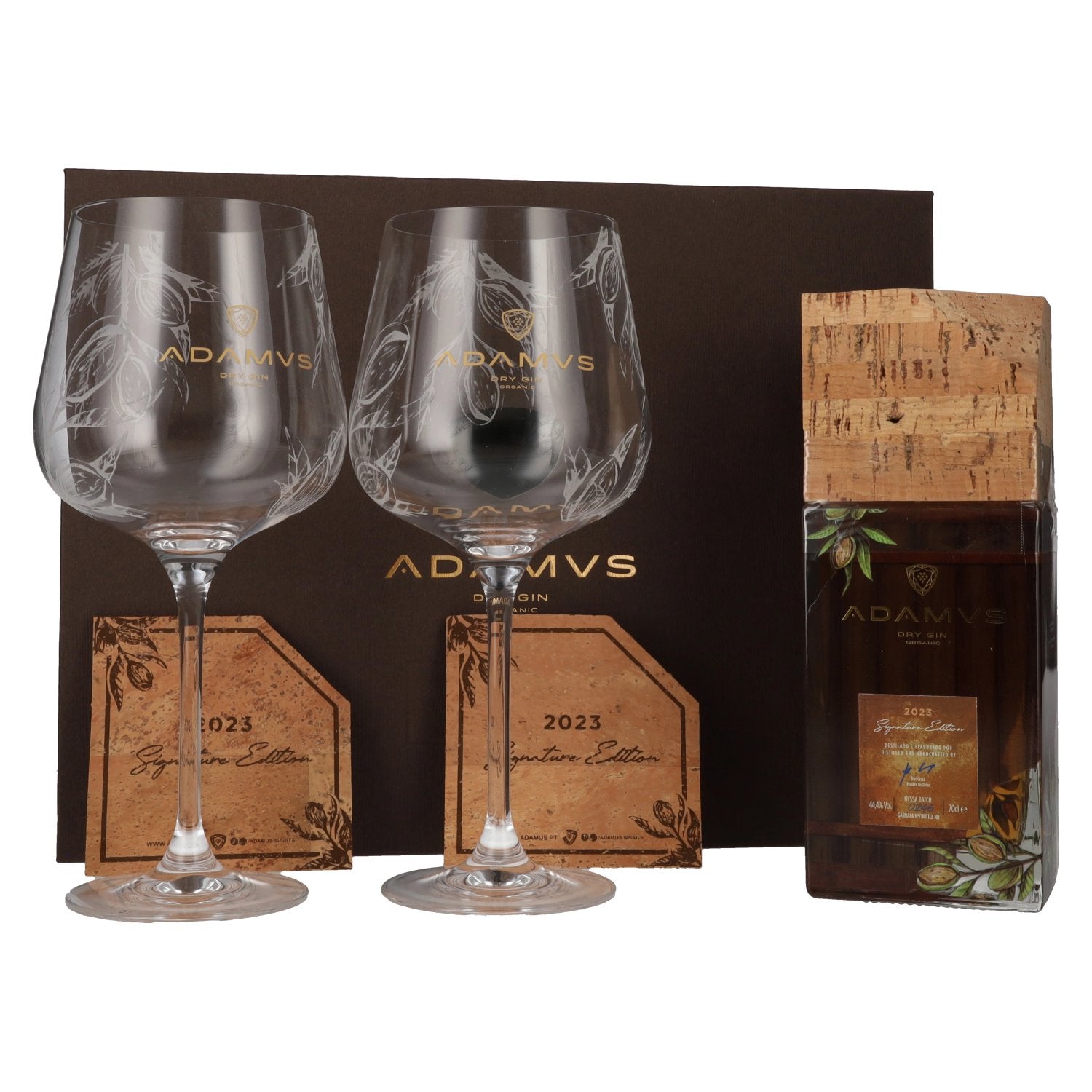 Adamus Dry Gin Organic Signature Edition 2023 44.4% Vol. 0.7l in Gift Box with 2 Glasses & Cork Coaster