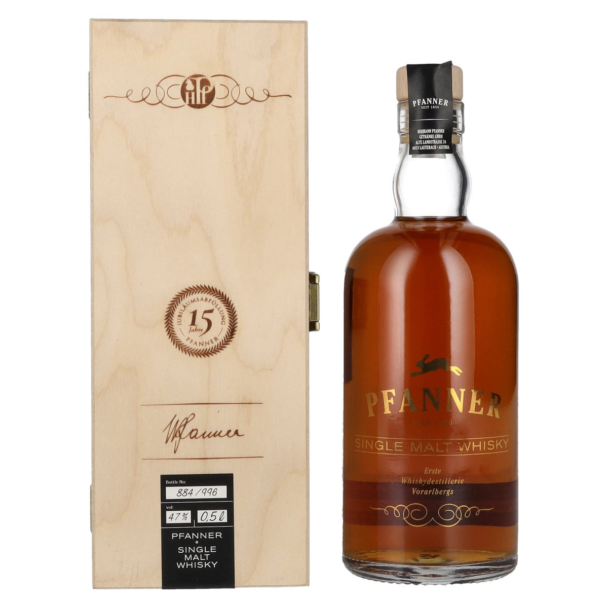 Pfanner 10 Years Old Single Malt Whisky Anniversary Edition 47% Vol. 0.5l in wooden box