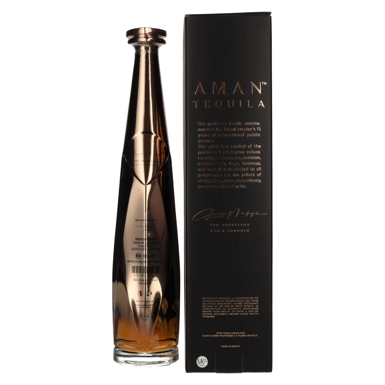 Aman Tequila Añejo The Professor 100% Puro de Agave 40% Vol. 0,7l in Geschenkbox