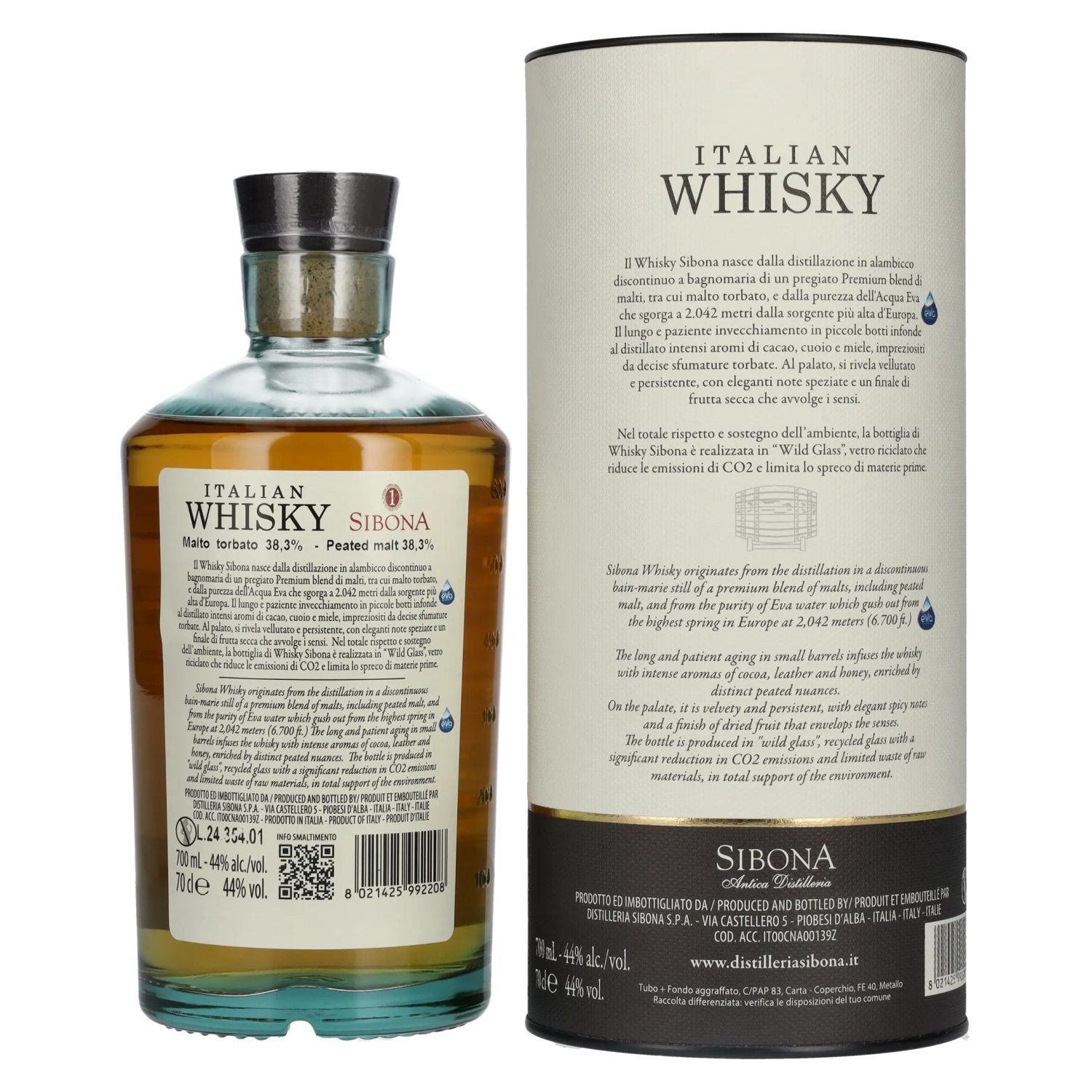 Sibona PREMIUM BLEND WITH PEATED MALT Italian Whisky 44% Vol. 0,7l in Geschenkbox
