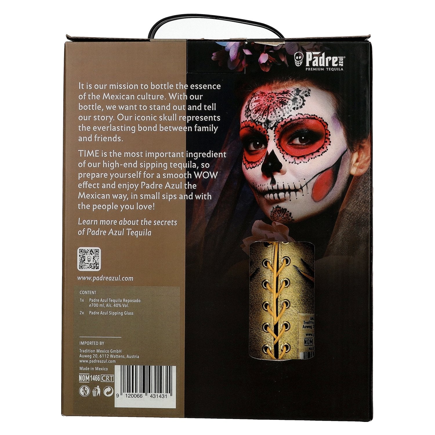 Padre Azul Super Premium Tequila Reposado 100% Agave 40% Vol. 0.7l in gift box with 2 glasses