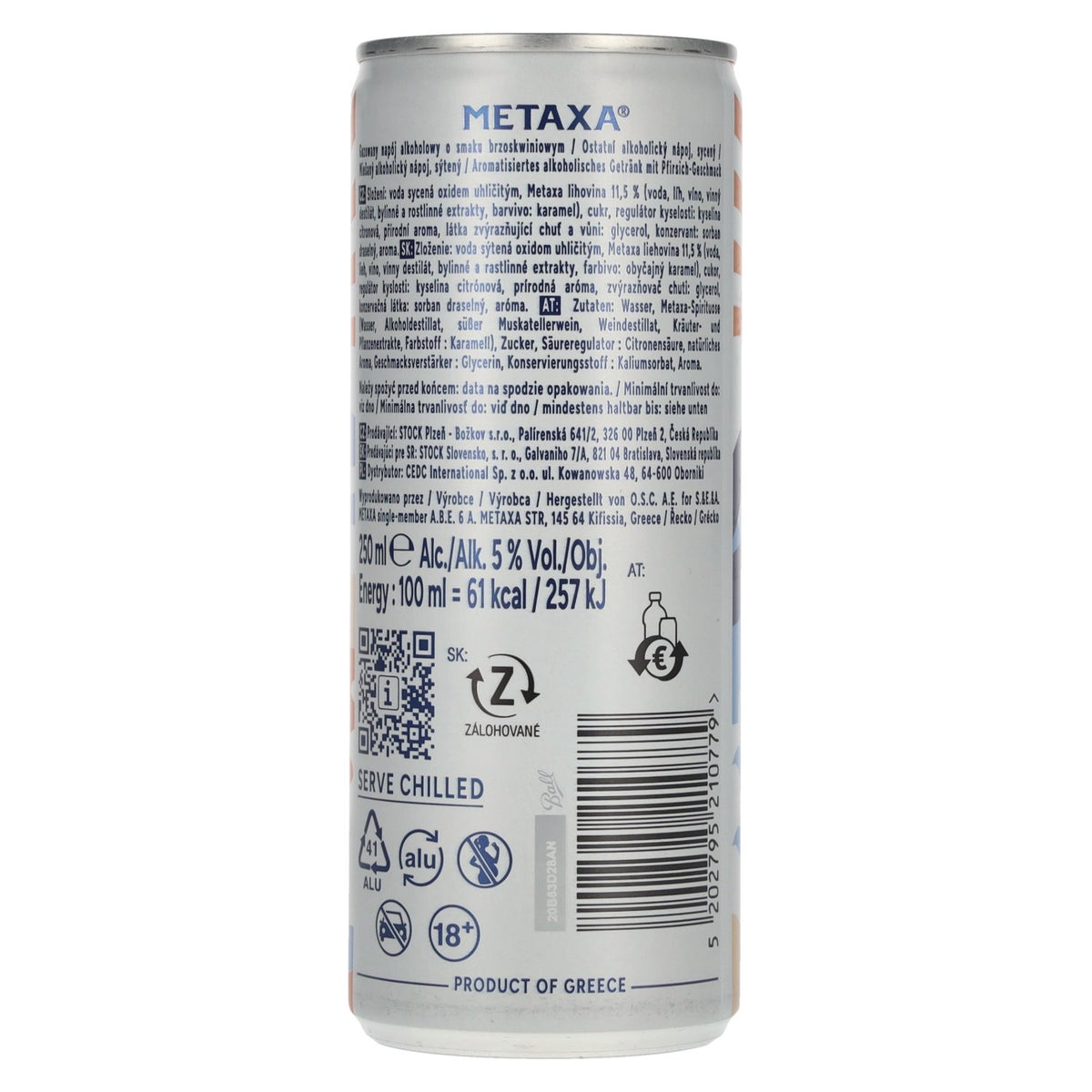 Metaxa Peach Spritz Greek Cocktails Ready-to-Drink 5% ABV 0.25l can (deposit required)