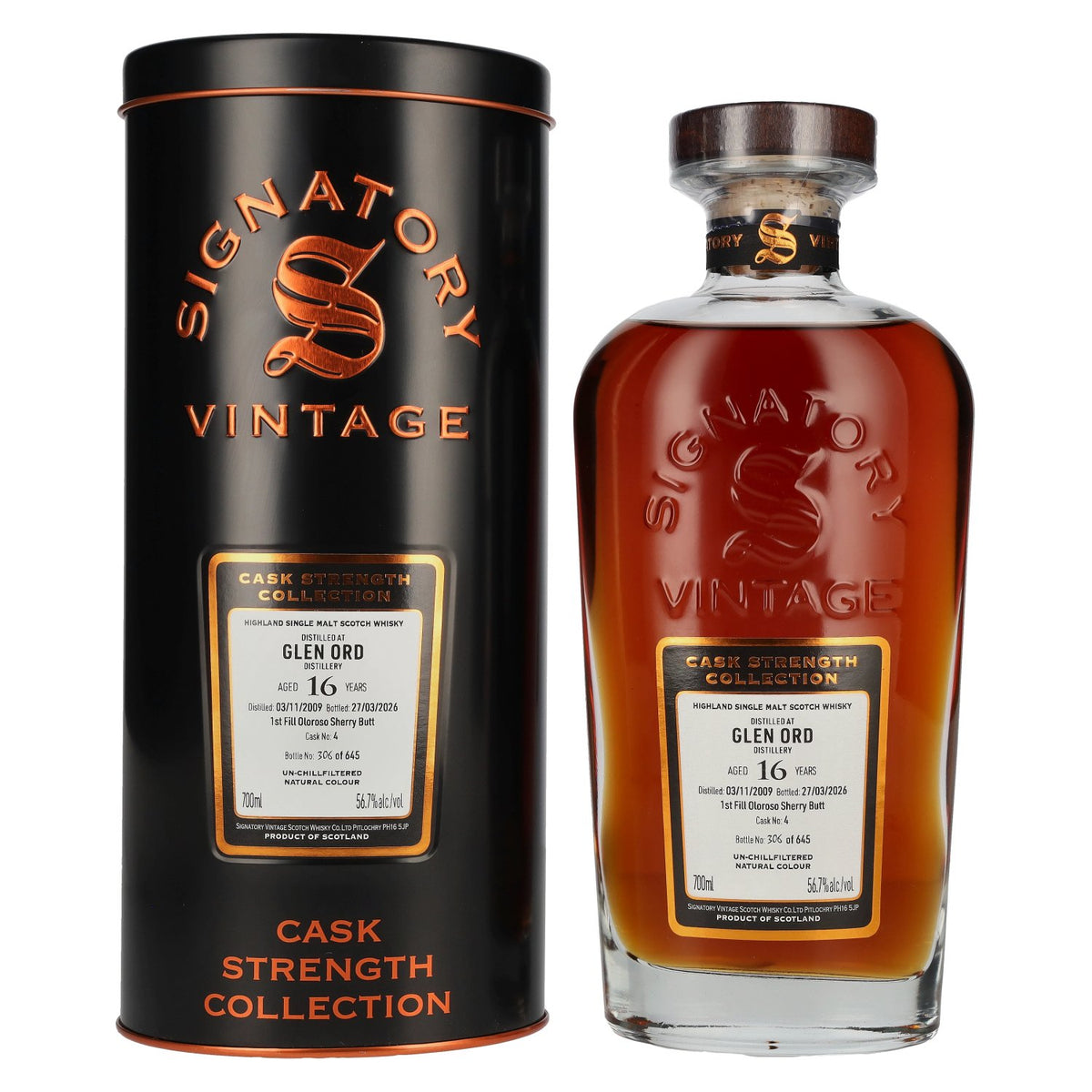 Signatory Vintage Glen Ord 16 Years Old Cask Strength Collection #4 2009 56.7% vol. 0.7l in a tin box