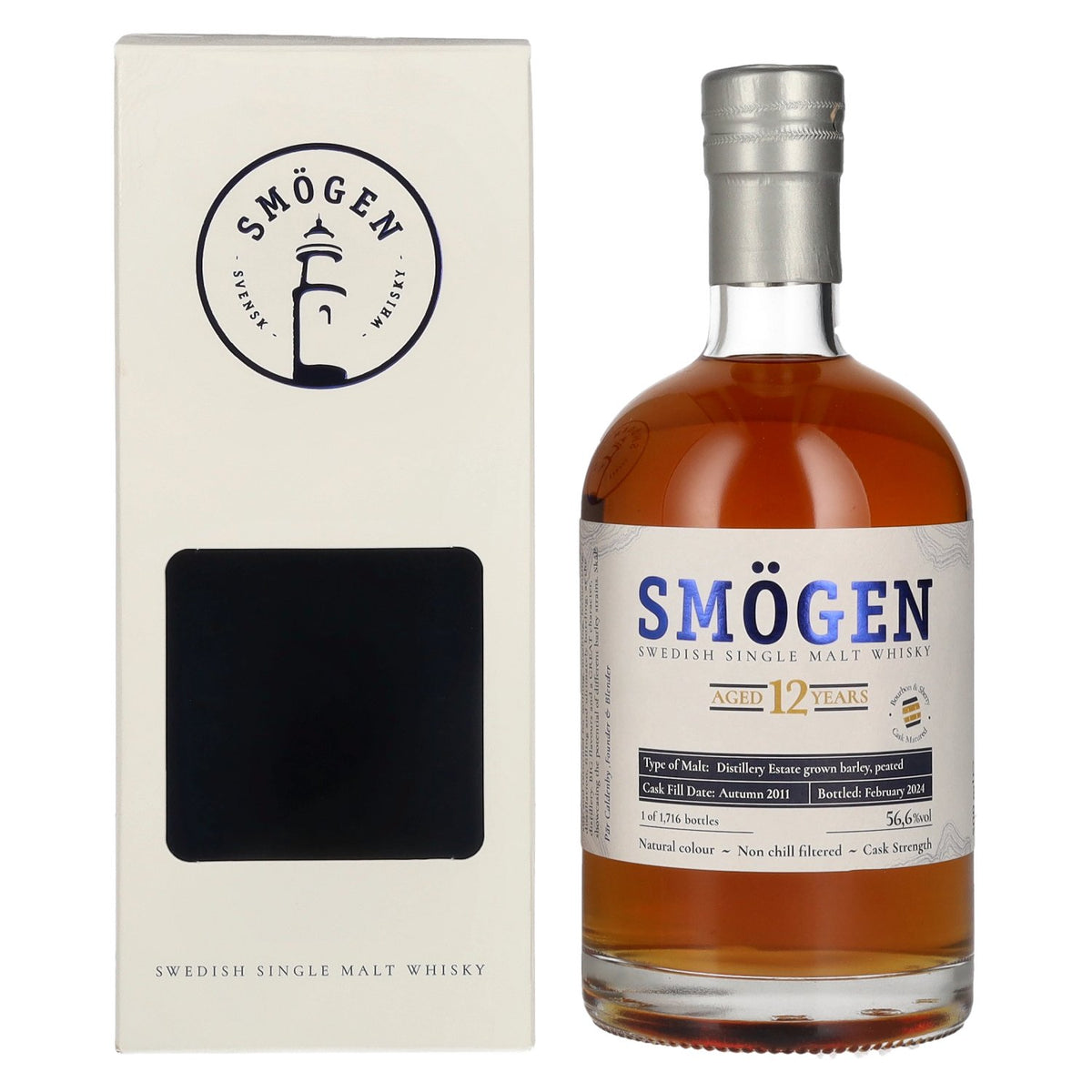 SMÖGEN 12 Years Old Distillery Estate Barley Swedish Single Malt Whisky 56.6% Vol. 0.5l in Gift Box