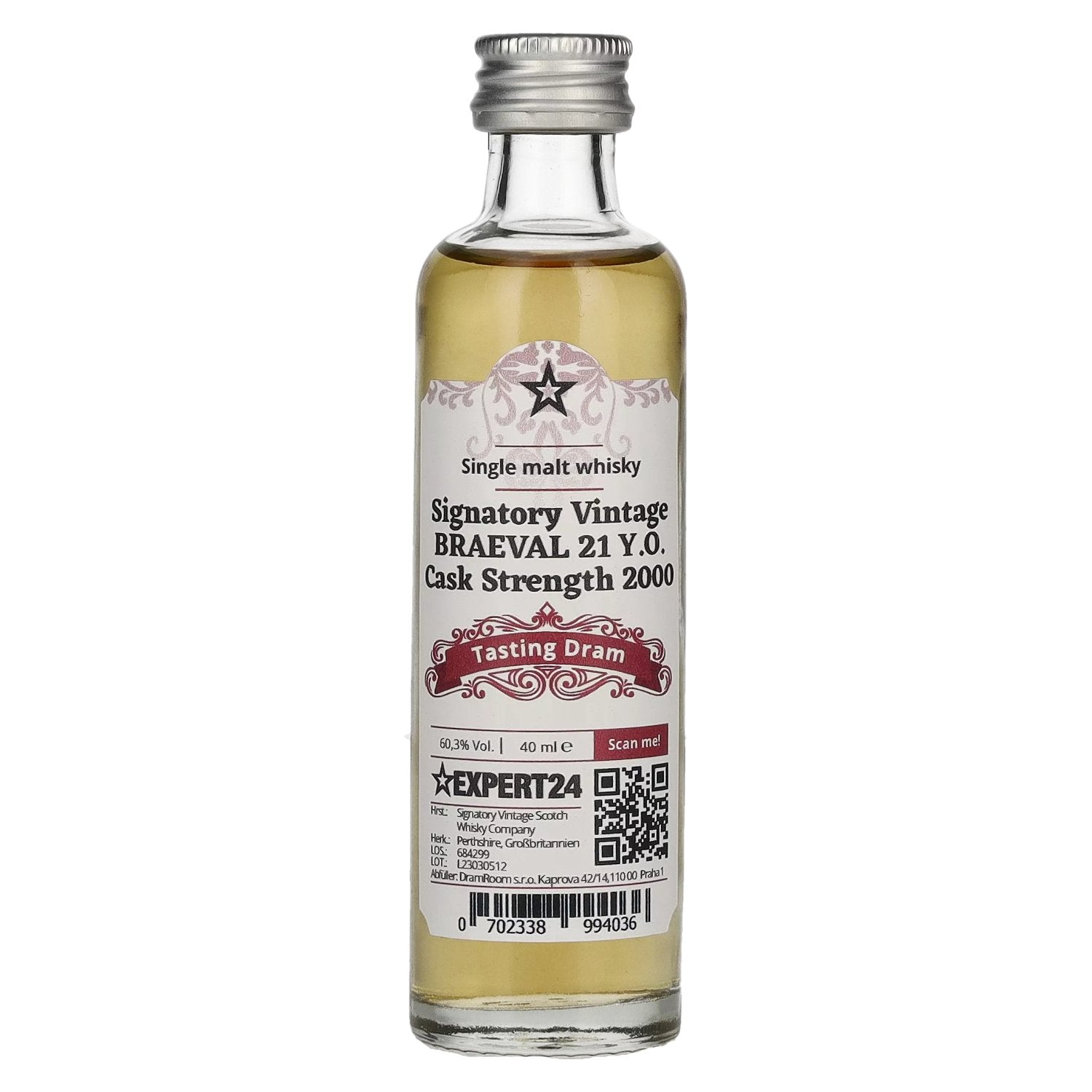 Signatory Vintage BRAEVAL 21 Years Old Cask Strength 2000 60.3% Vol. 0.04l
