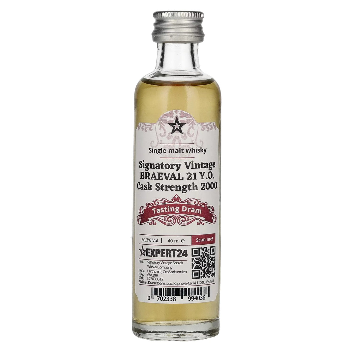 Signatory Vintage BRAEVAL 21 Years Old Cask Strength 2000 60.3% Vol. 0.04l