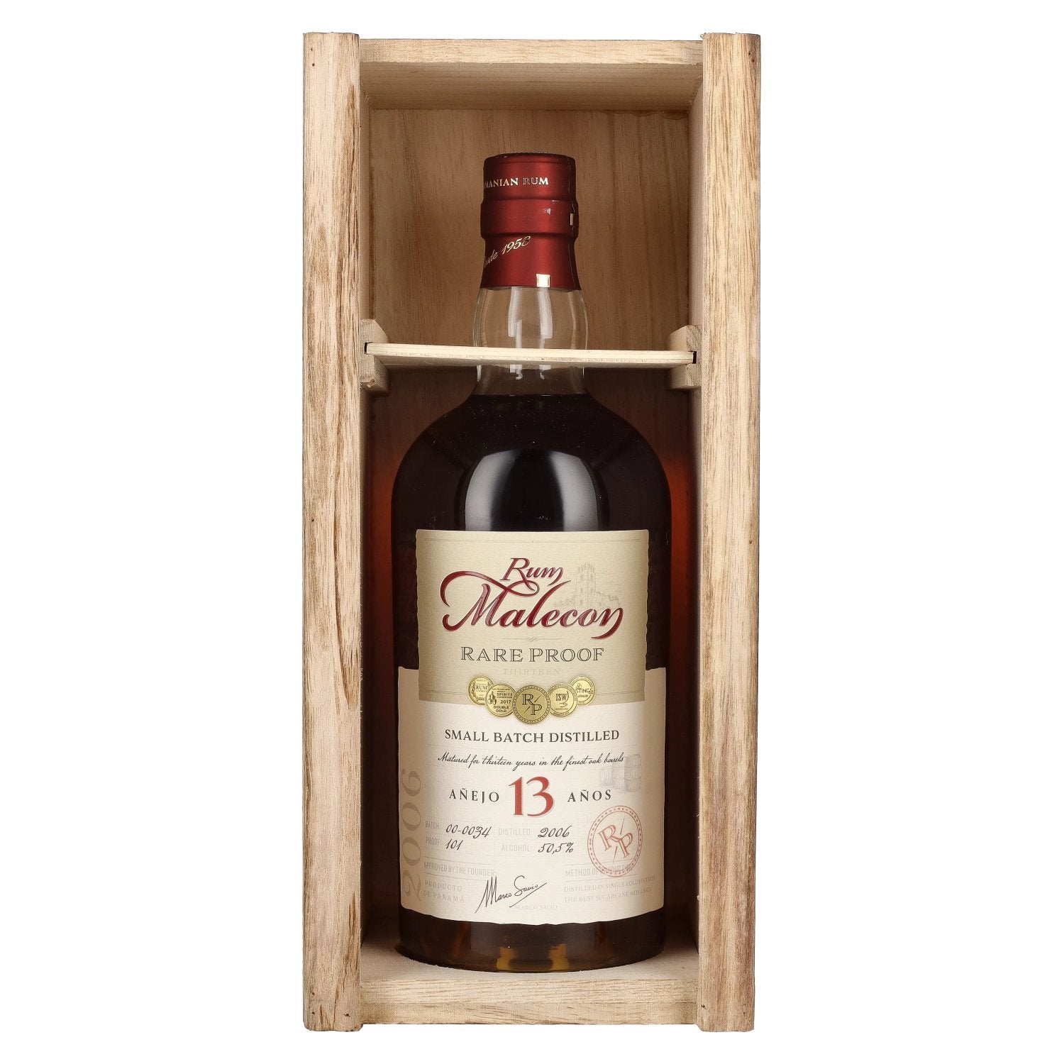 Rum Malecon Añejo 13 Years RARE PROOF 2006 50.5% Vol. 0.7l in wooden box