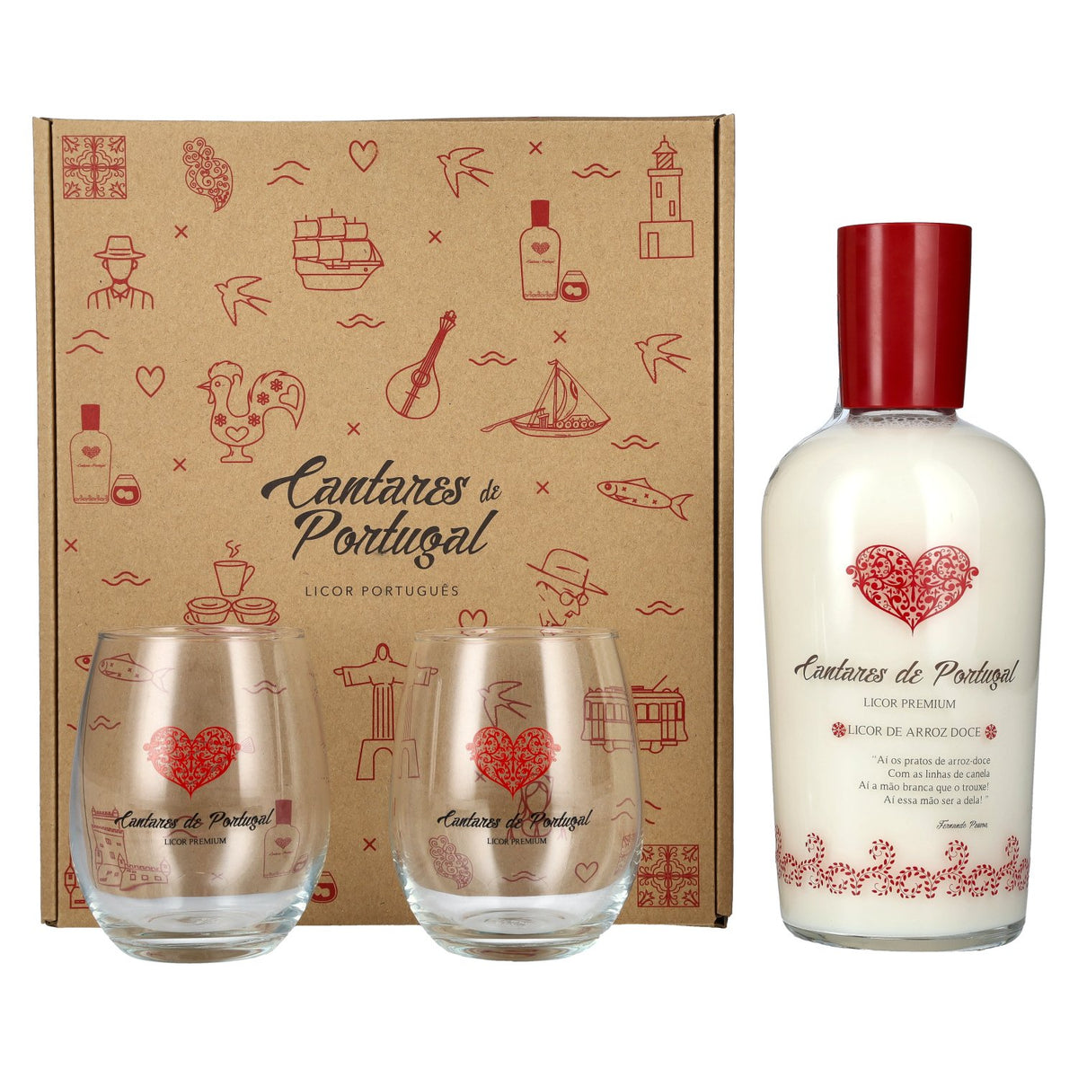 Cantares de Portugal Sweet Rice Liqueur 15% Vol. 0.7l in Gift Box with 2 Glasses