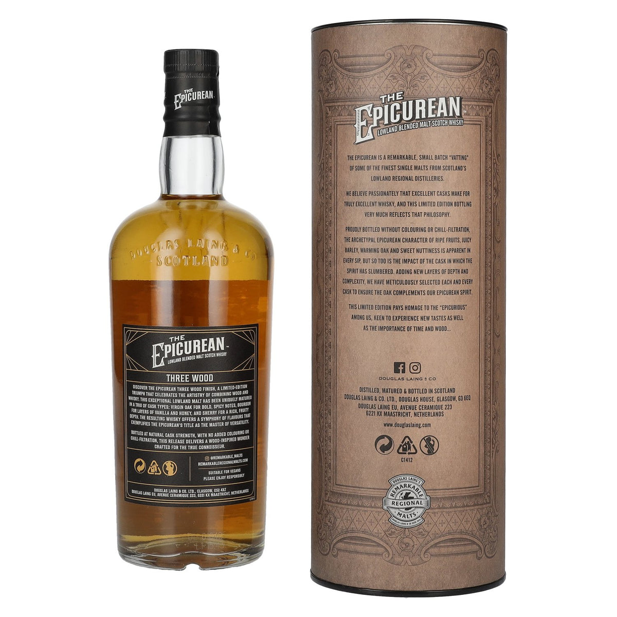 Douglas Laing THE EPICUREAN Three Wood Lowland Blended Malt 54.1% ABV 0.7l in a gift box